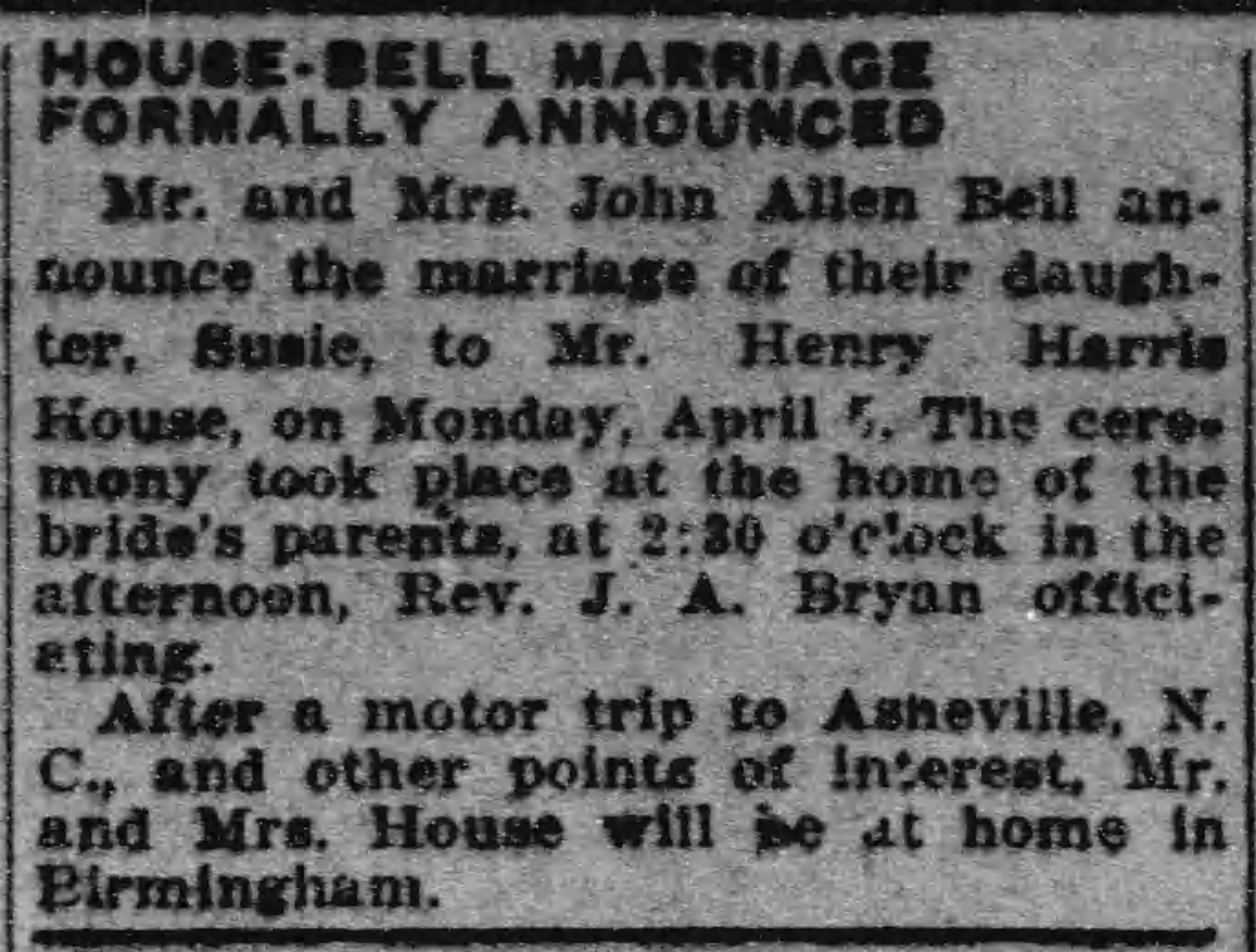 House-Bell Marriage Formally Announced